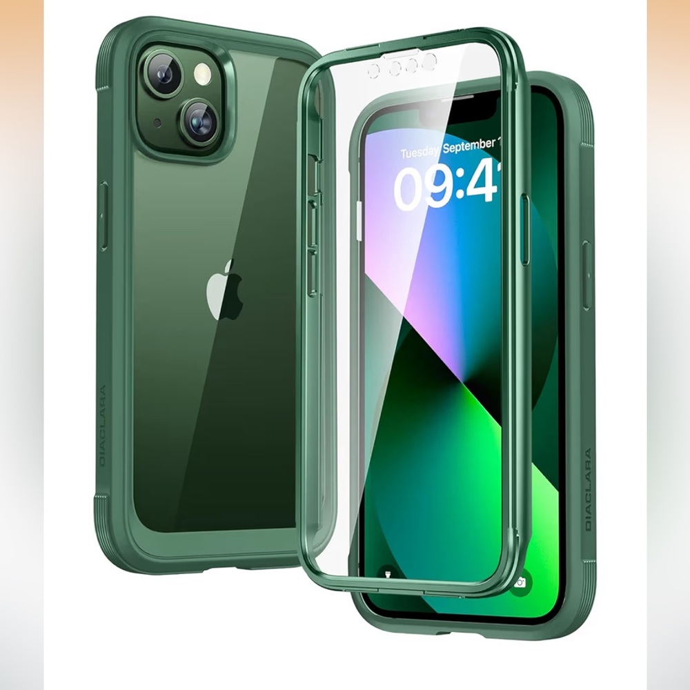Diaclara Green iPhone 13 Protective 2 Piece Case Cellphone Clear